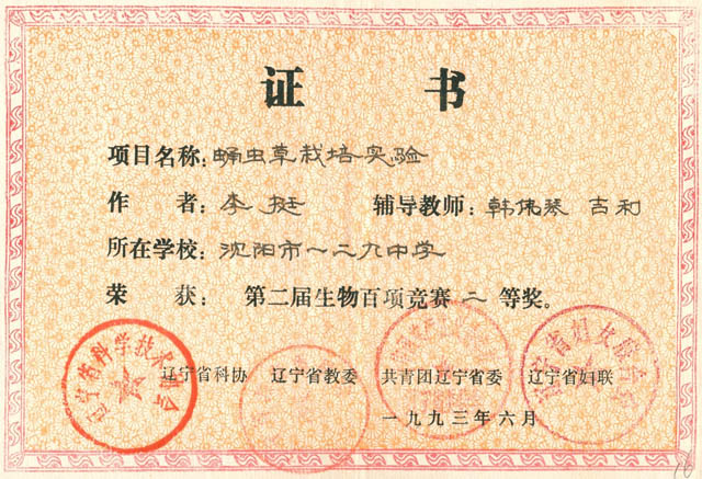 早期指导学生获奖证书
